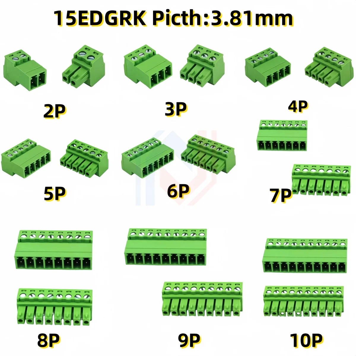 2Sets 15EDGRK 3.81mm 2/3/4/5/6/7/8-24 pin right angle screw terminal block connector 15EDG 3.81MM pitch Plug + Pin Header Socket