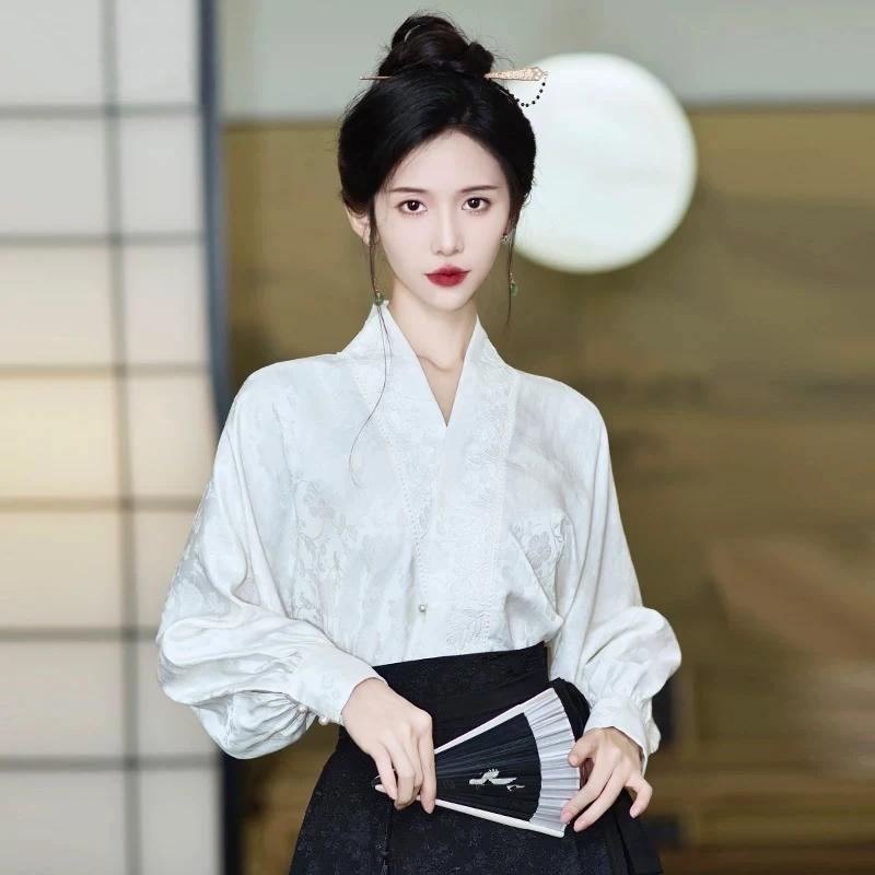 

New Chinese Style Internal Matching Shirt Hanfu Collar Ancient Style Plane Sleeve Women's Clothing Korean Version Commute Style
