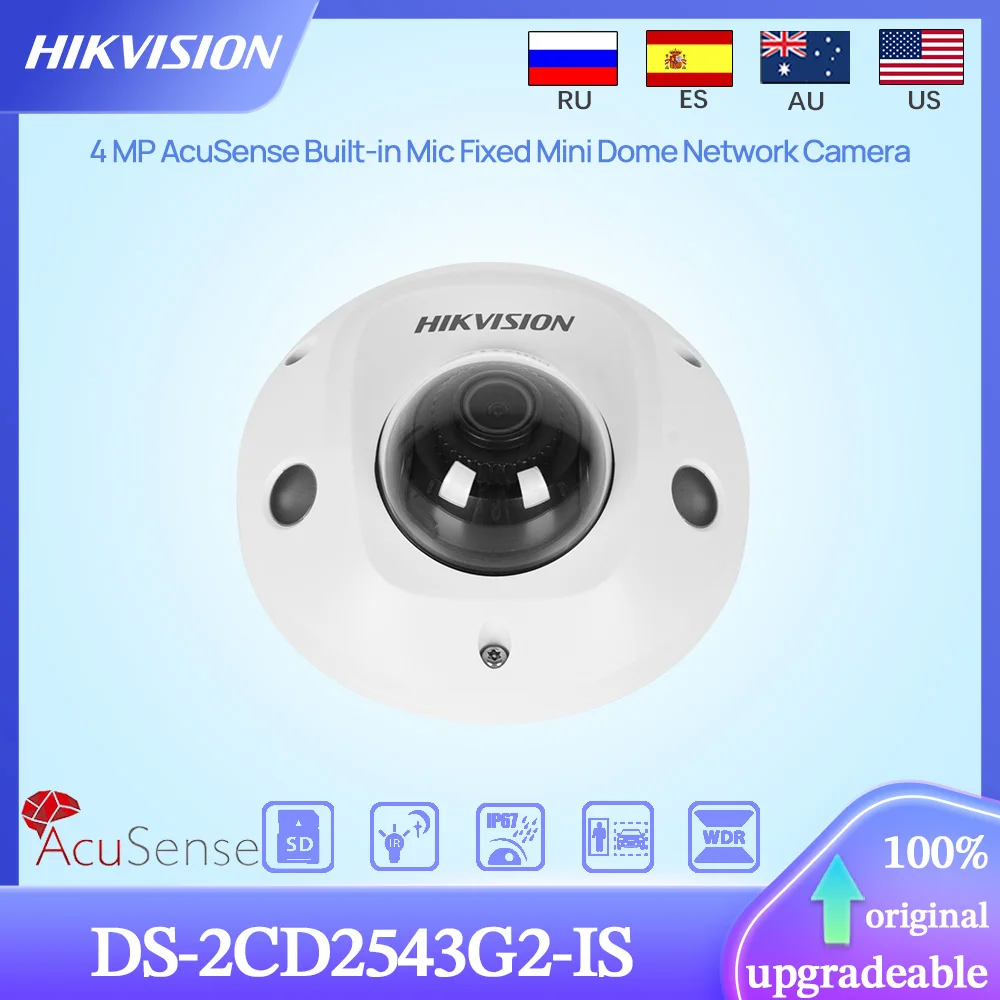 

Hikvision Original DS-2CD2543G2-IS 4MP 30M IR AcuSense Built-in Mic Fixed Mini Dome POE Network Camera IP67&IK08 H.265+ CCTV IPC