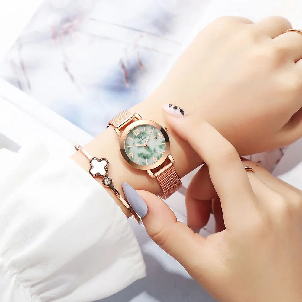 CAVEN DENTON Fashion Women's Vintage Chinese Blue and White Porcelain Mesh Band Stylish Quartz Watch reloj para mujer