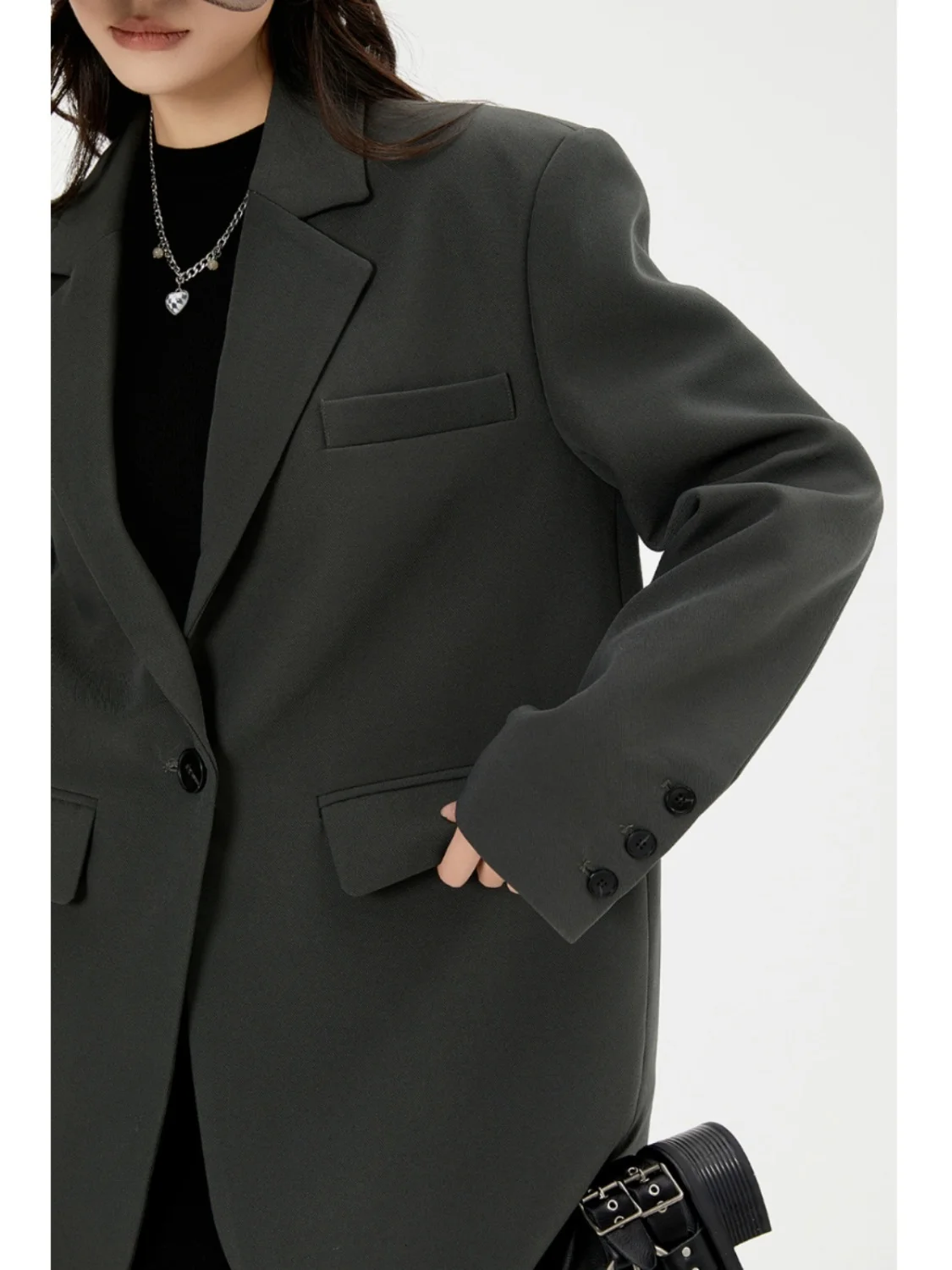 

Blazer Mujer Women'S Coat Sleeves French Round Leisure Ins Splicing Fall Winter Pinstripe Shoulder-Padded Lace Denim Patchwork