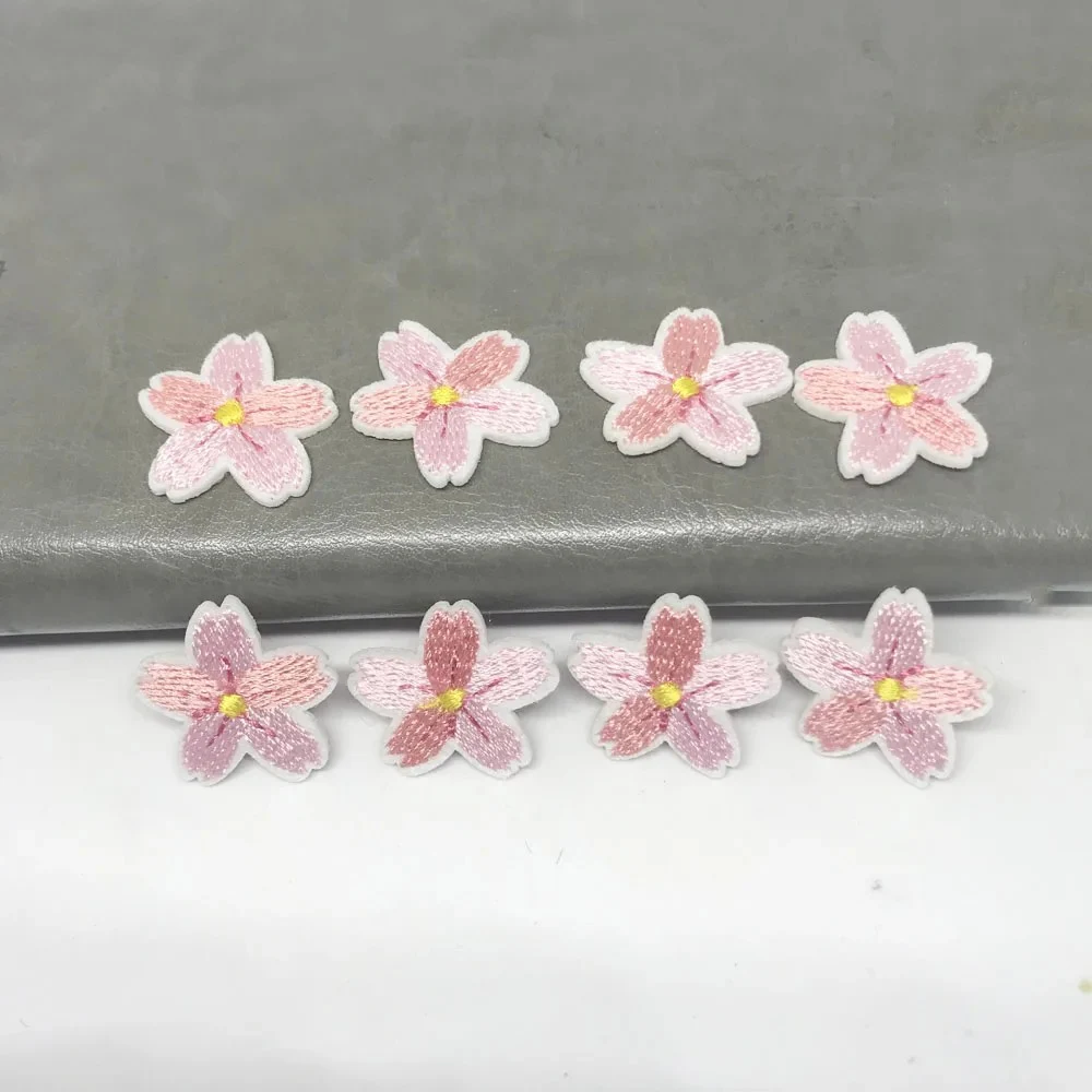 10 Piece Pink Cherry Blossom Embroidery Flower Patch DIY Decorative Clothing Bag Sewing Patch 2.5*2.5CM