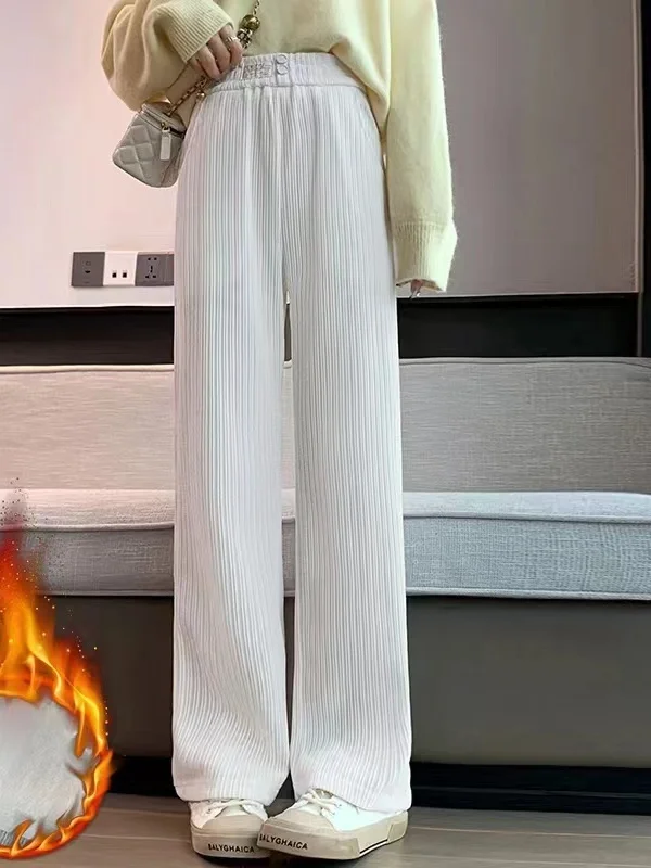 Pantalones de pierna ancha Thiened Fce de cintura alta, pantalones ajustados informales de corte recto para mujer, primavera Otoño Invierno Faion