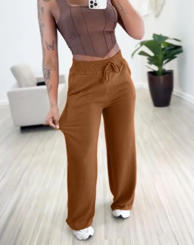 

Woman Casual Tied Detail Pants with Pocket Temperament Commuting Summer 2025 New Daily Clothing Women's Fashion Trousers