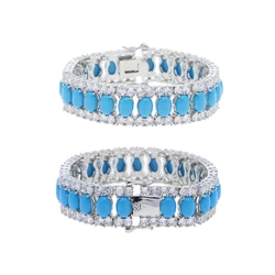 White Gold Plated Color Fashion High Quality Women Girl Jewelry Geometric Oval Shaped Blue Turquoises AAA CZ Tennis Bracelets