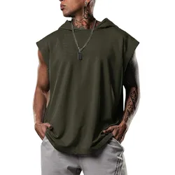 Chaleco sin mangas con capucha para hombre, Top suelto, jersey de Fitness, camiseta sin mangas informal deportiva