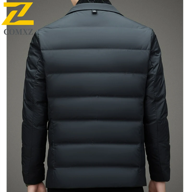 COMXZ Luxury Brand Mens Down Jacket Premium Suit Collar Outdoor Office Lightweight Puffer Coat Business Casual Warm Winter Coats