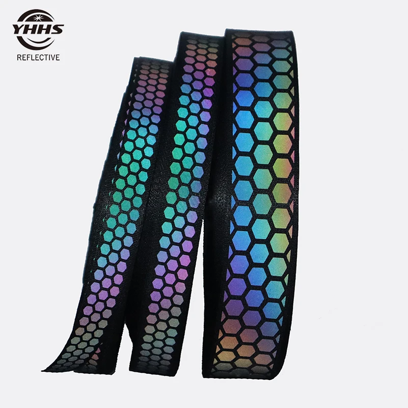 Alta Qualidade Reflective Rainbow Webbing Black Magic Gradiente Acessórios De Vestuário De Costura Em Roupas Alça De Ombro Pet Collar