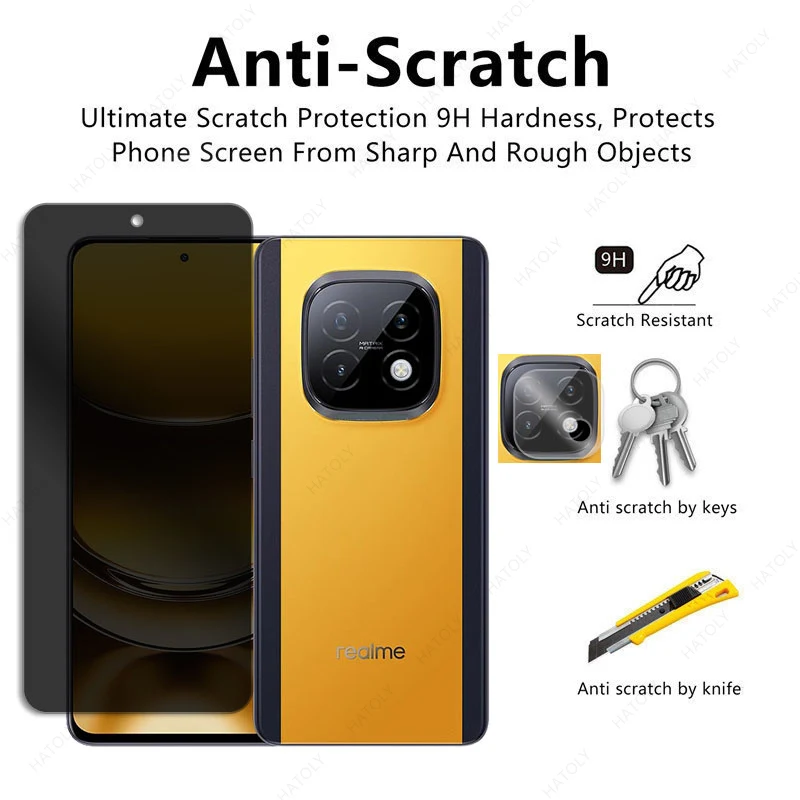 Privacy Screen Protector For Realme Narzo 70 Turbo Glass For Realme Narzo 70 Turbo 5G Camera Lens Protector Anti-spy Glass