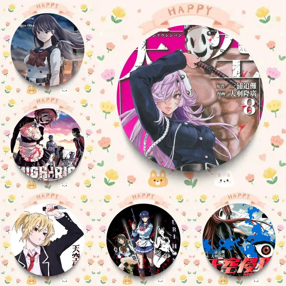 Cartoon Anime H-High-Rise I-Invasion Cartoon Style Badge Brooches On Backpack Decoration Round Enamel Pins For Accessorys