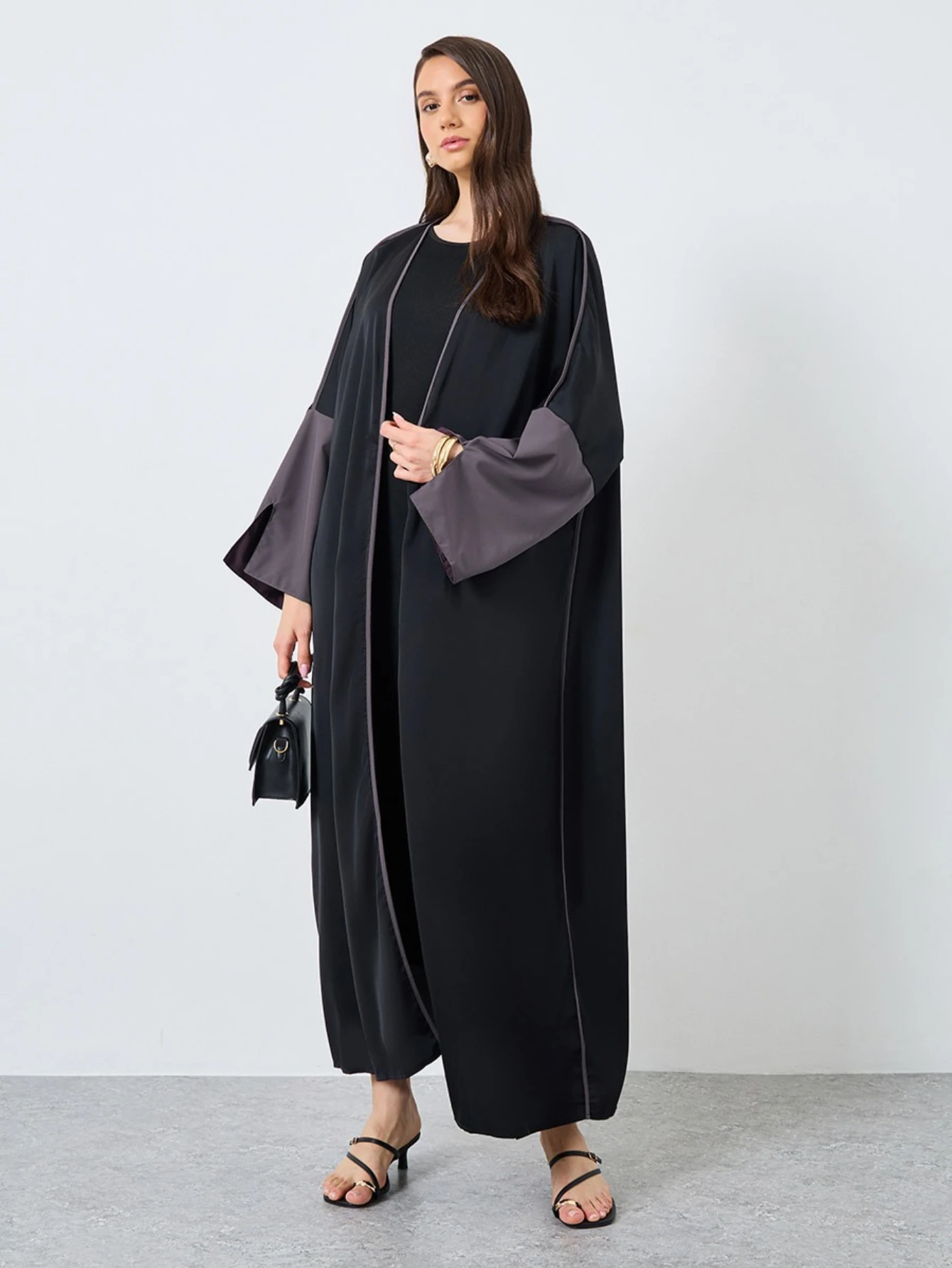 Middle Eastern Full Sleeve Loose Abaya Muslim Women Open Front Abayas Elegant Kaftans Arabian JilbabsIslamic Maxi Dresses