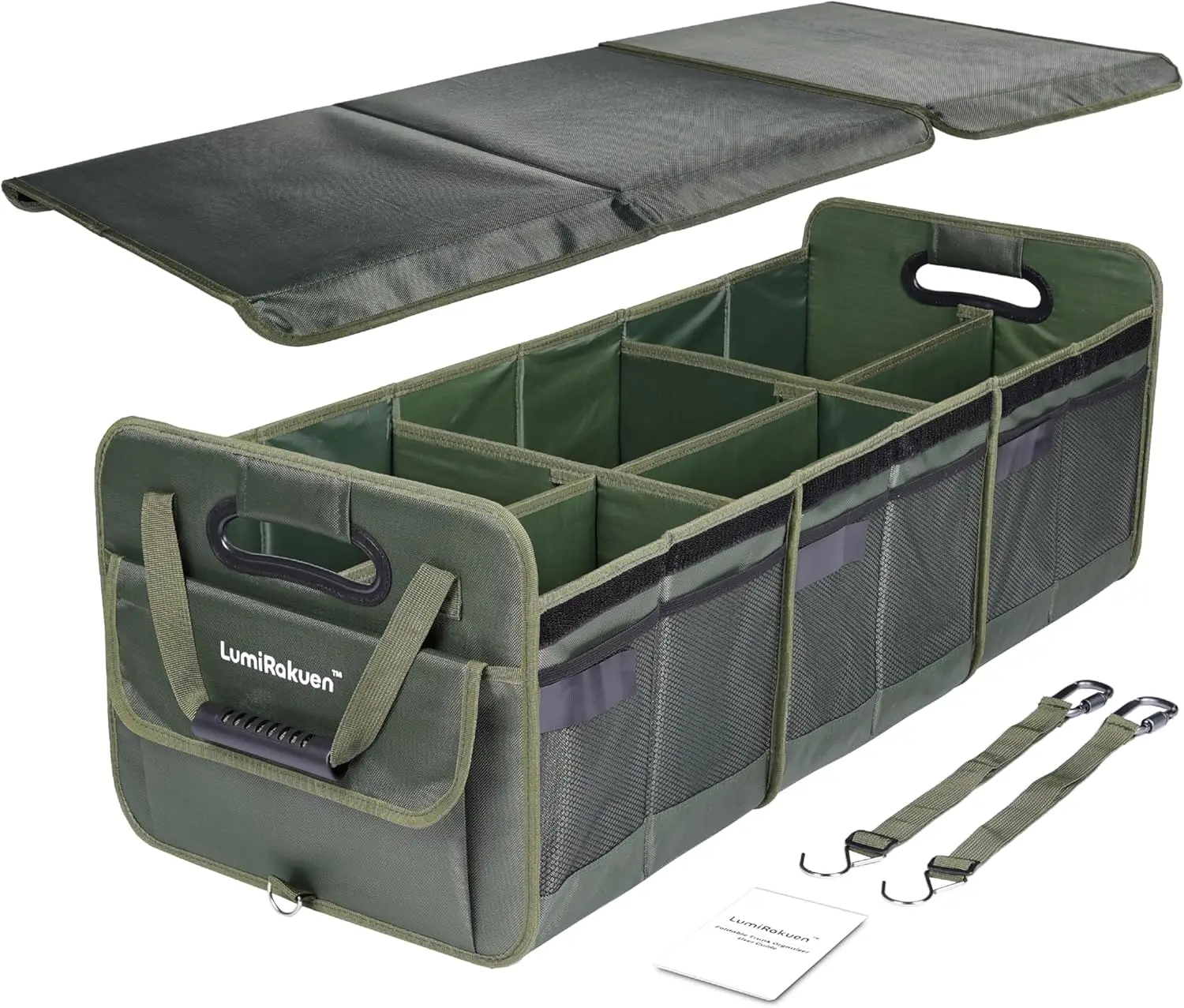 Car SUV Trunk Storage, 1680D Water - Resistant Fabric & 3.5mm PP Skeleton, XL Green, Collapsible, No - Sliding Metal Hooks