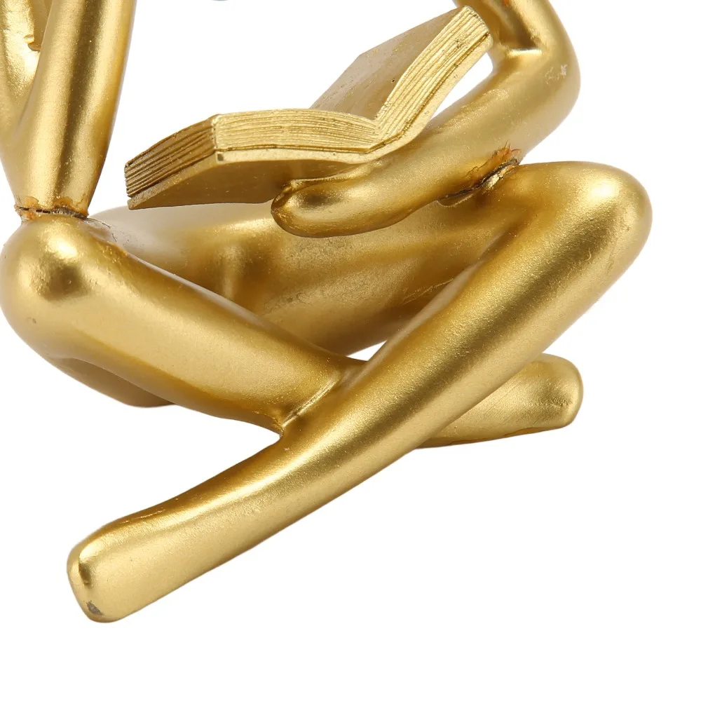 Resin Resin Thinker Desktop Statue 3.35x 2.56 x 4.53in Gold ， Black Bookshelf Decorative Figurine Anti-slip Balanced Base