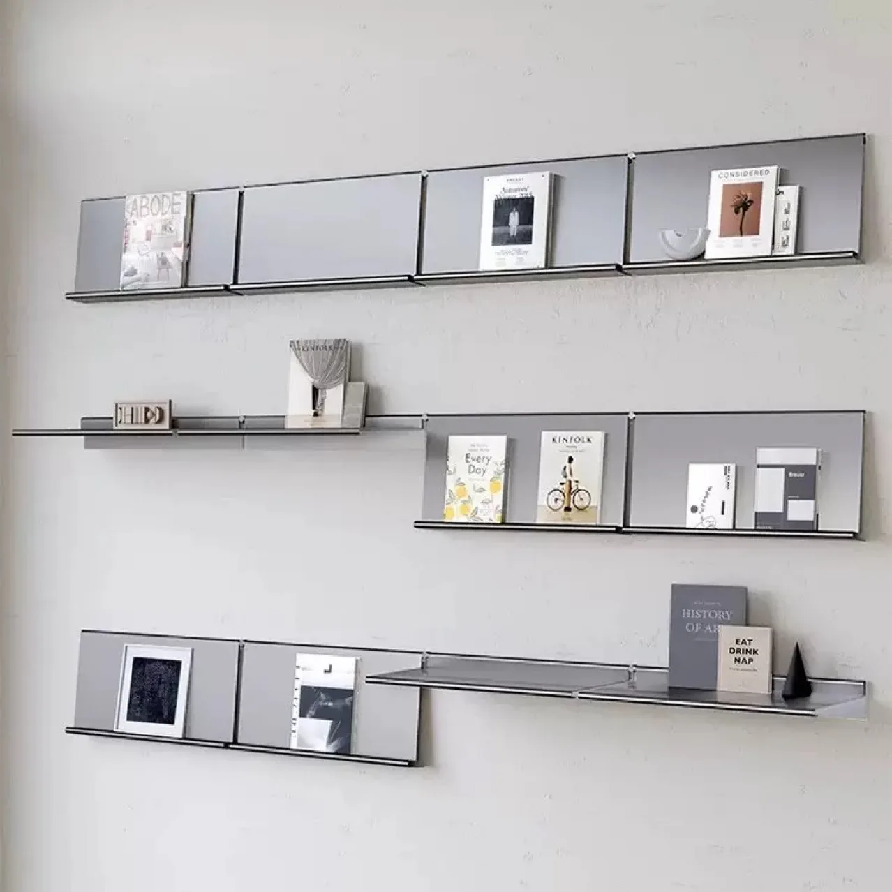 

Medieval wall wall hanging stainless steel shelf one-wordshelf bookshelf background wall decorative displayshelf multi-layer