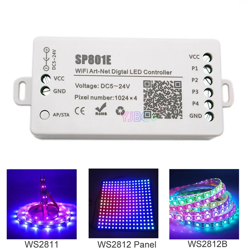 

SP801E Wifi Art-Net Magic Programmable LED Controller 5V 12V 24V full color LED Matrix Panel Module WS2812B WS2811 Light Strip