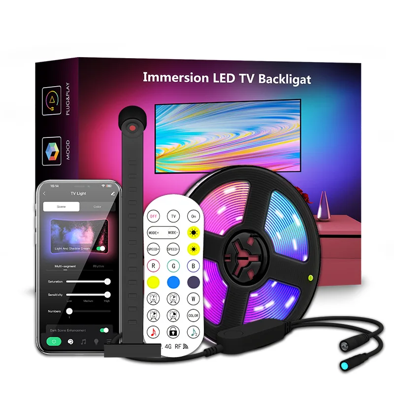 RGB Ambient Light with Computer Gaming Desktop Monitor Background Sync Screen Tracking Suitable for 55-75Inch TV Light Strip