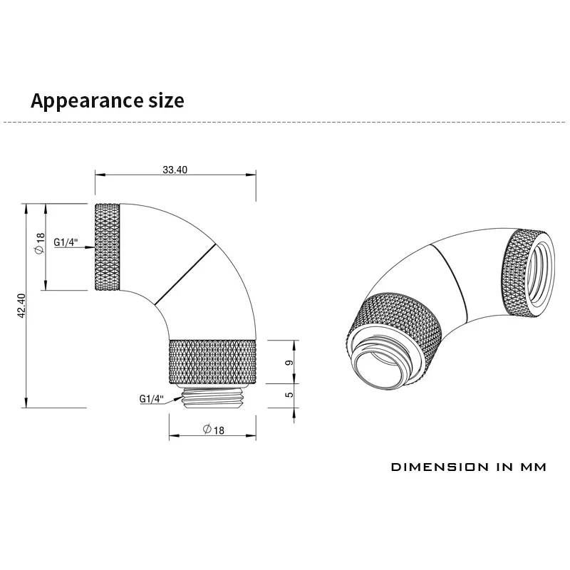 Kruiwagen G1/4 "360 Graden Roterende Fitting, 90 ° Slang 3-weg Roterende Adapter, TSWT903-V1