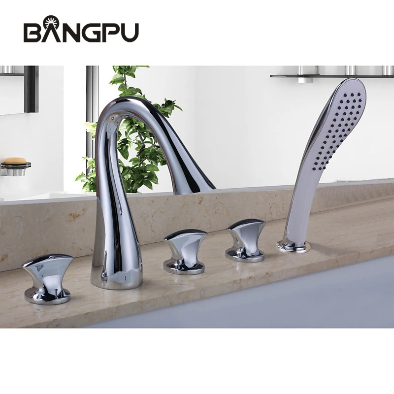 

Bathroom Tub Faucet Set Deck Mounted bathtub Faucets Set with Handheld Shower 5 Hole Roman Bath Tub Faucet Combo Set Chrome