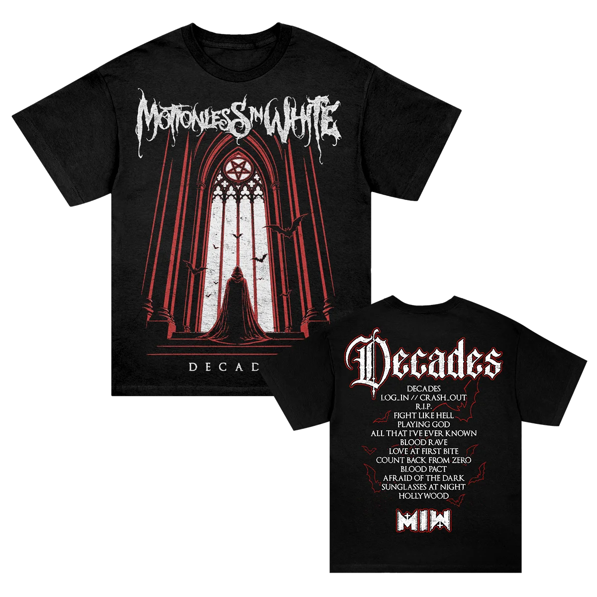 Men Woemn Motionless in White 2026 Decades Tour Gothic Blood Art Double Sided Metalcore Band Cotton Fan Short Sleeve T Shirt