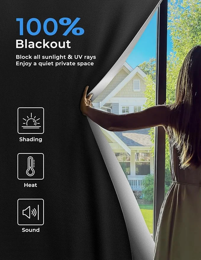 Blackout Blinds Stick On Temporary 1/1.5/2/3/4M No Drilling Black Out Blinds for Windows Portable Blackout Curtains for Bedroom