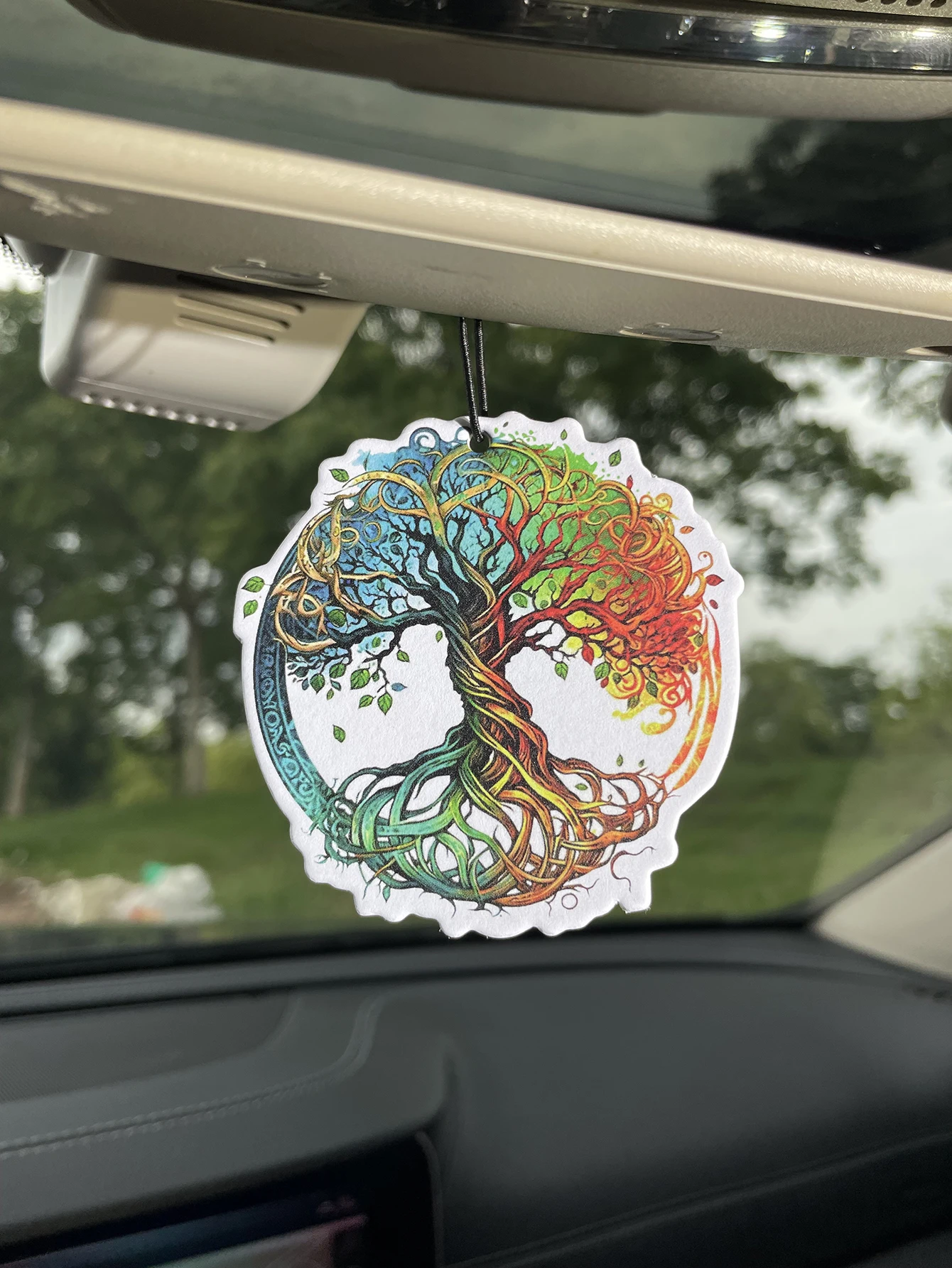 Tree of Life Colorful Art Hanging Car Air Freshener Paper Scent Card, Natural Plant Extract Fragrance, Alcohol-Free, Heat & Sun
