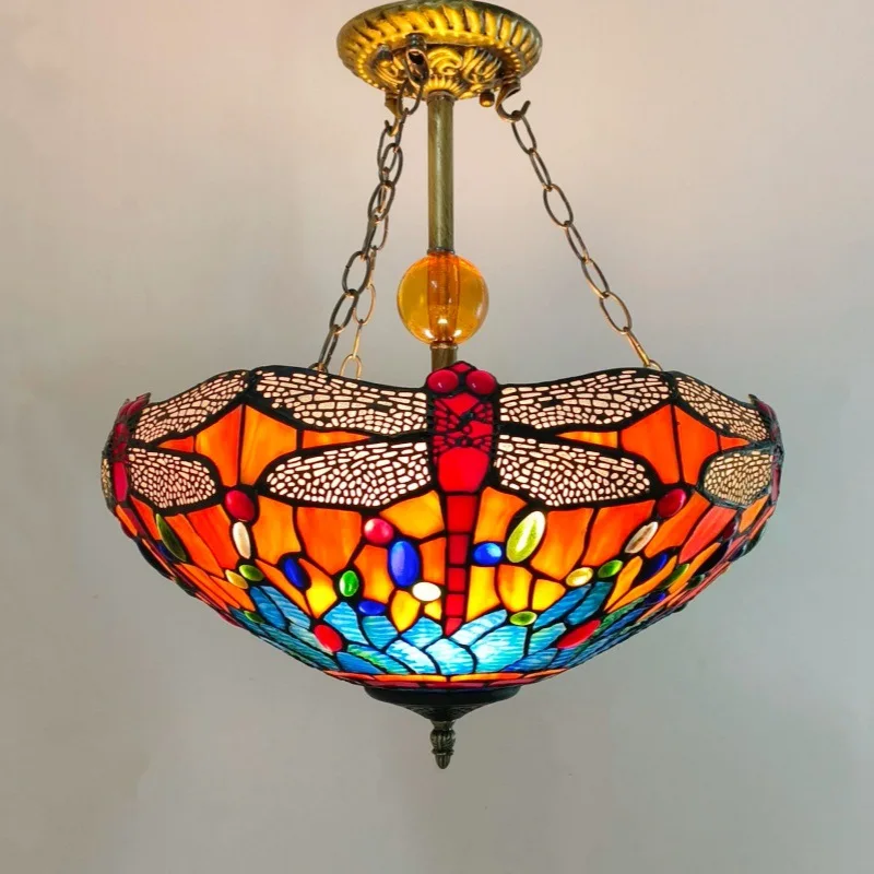 Mediterranean Vintage Stained Glass Pendant Light Designer Artistic Decor Suspension Lamp Living Room Bedroom Restaurant Fixture