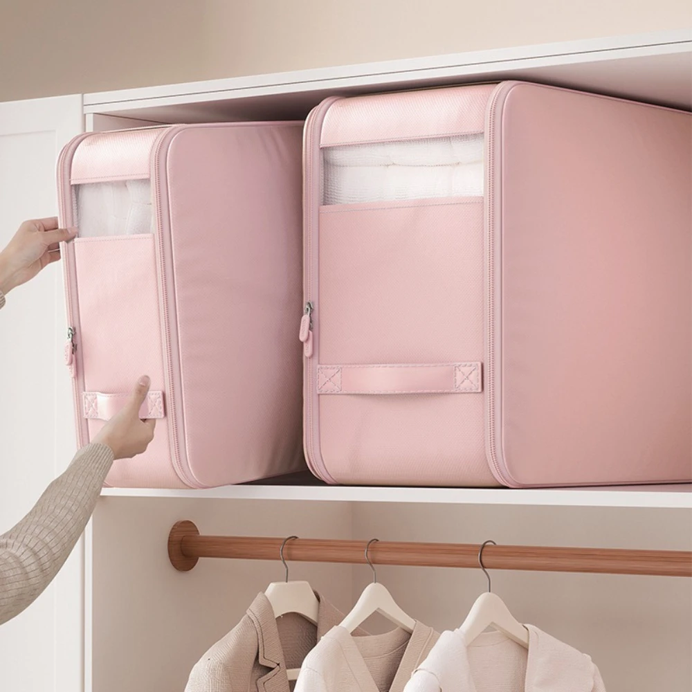 Foldable Compression Storage Box Large Capacity Fabric Quilt Blanket Organizer Visible Window Handbag Clothes Bedding Storage