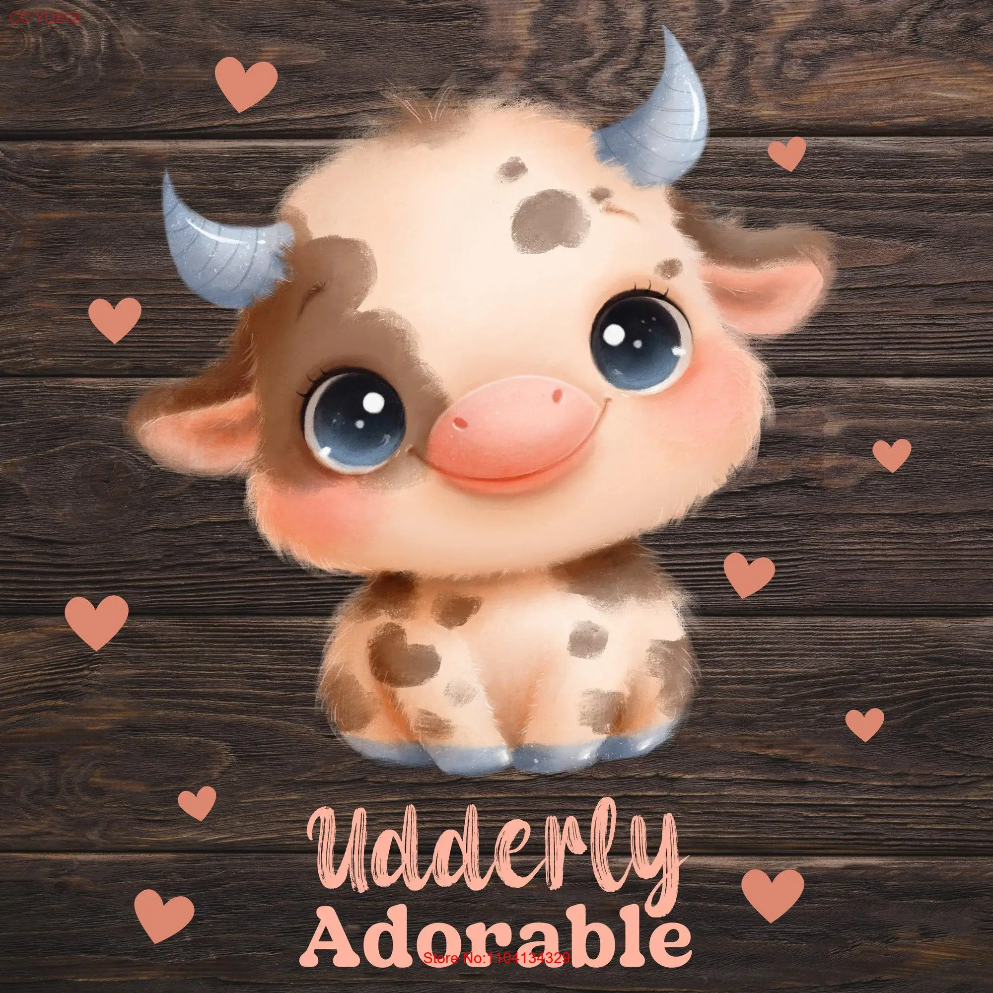 Udderly Adorable Cow with Pink Hearts Jersey  T Shirt Cute Western Heifer Angelic Texan Sweet Precious Design Script