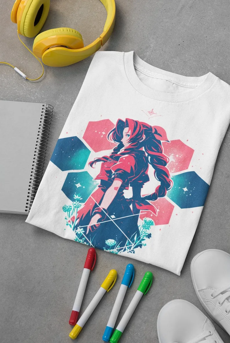 Galaxy Aeris Softstyle T-Shirt, FF7 Shirt, Final Fantasy Tee, FF Merch, Moogle Shirt