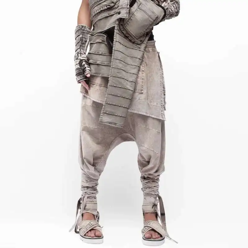 HKSH Spring Summer Men's Tide Chic Punk Trousers Waste Land Asymmetric Skirt-Pants Tie Dyed Vintage Ninja Leggings Cotton HK1816