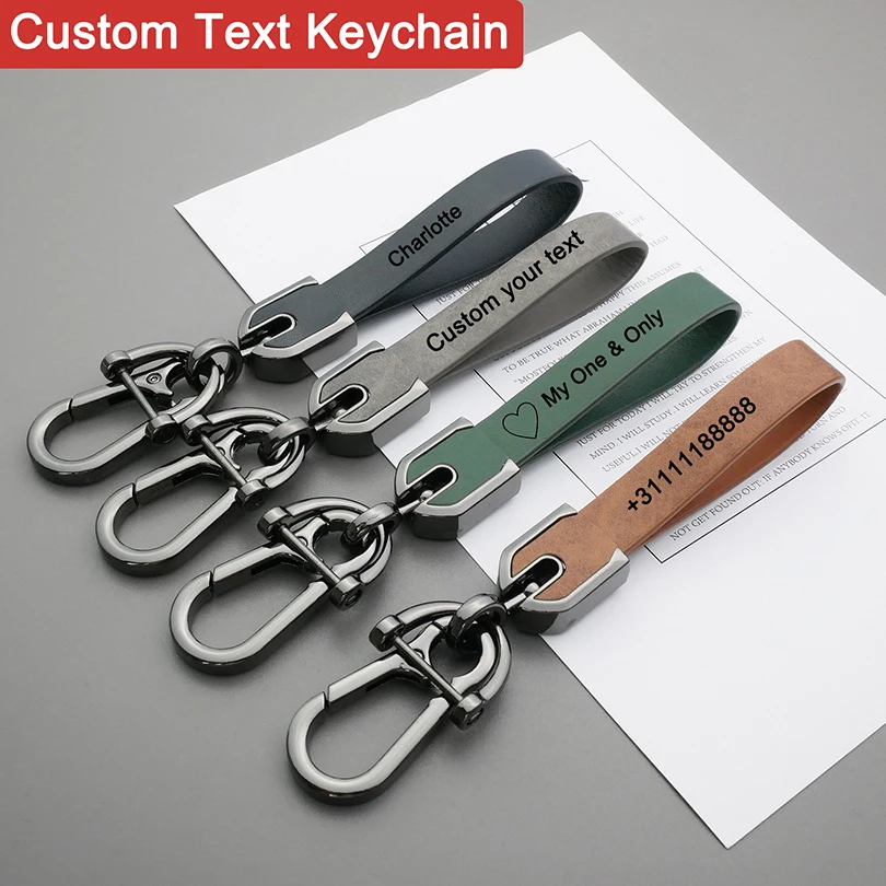

Custom Text Keychain Personalized Text Key Ring Gift For Men Women PU Leather Laser Engraving Customized Name Car Key Chain