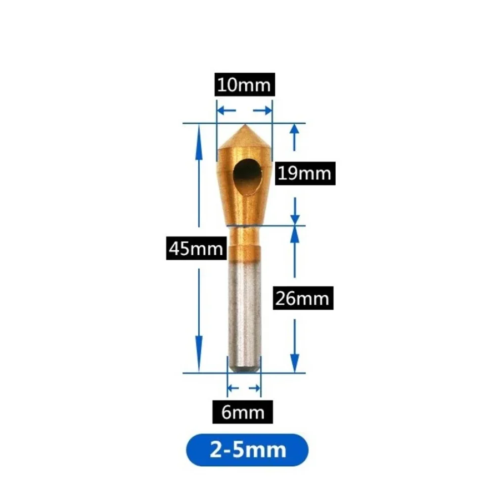 Brocas de centro de avellanado y desbarbado recubiertas de titanio, 2-5, 5-10, 10-15, 15-20mm, agujero de expansión, biselado, corte de madera y Metal