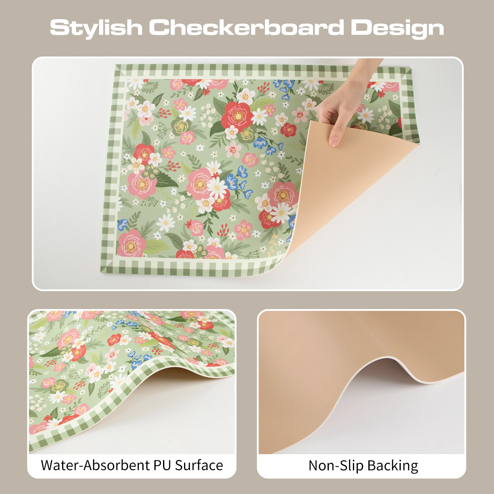 Pastoral Floral Absorbent Kitchen Mat Super Water-Absorbent Sink Rug Non-Slip Easy-Clean