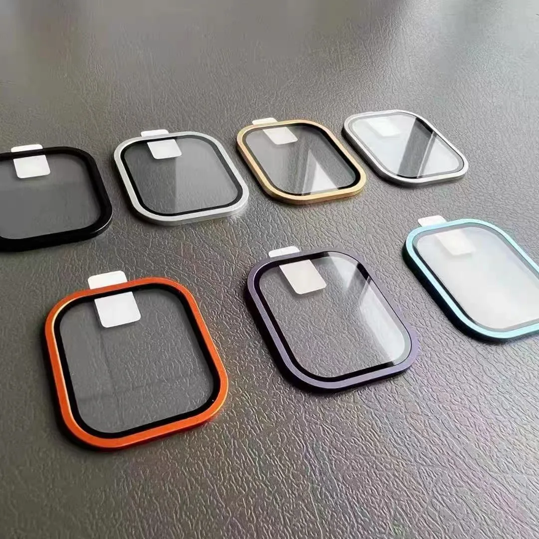 2 Stück gehärtetes Glas für Apple Watch Ultra 49 mm Titan-Metallrahmen, kratzfeste Folie, Serie Ultra 2, Displayschutzfolie, Zubehör