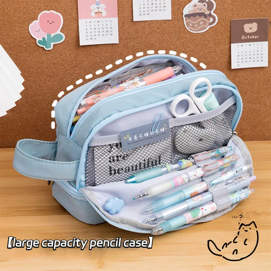 Girl Large Capacity Pencil Case Kawaii Aesthetic Pen Pouch 3 Compartments Organizer Cute Korean Stationery School Supplies