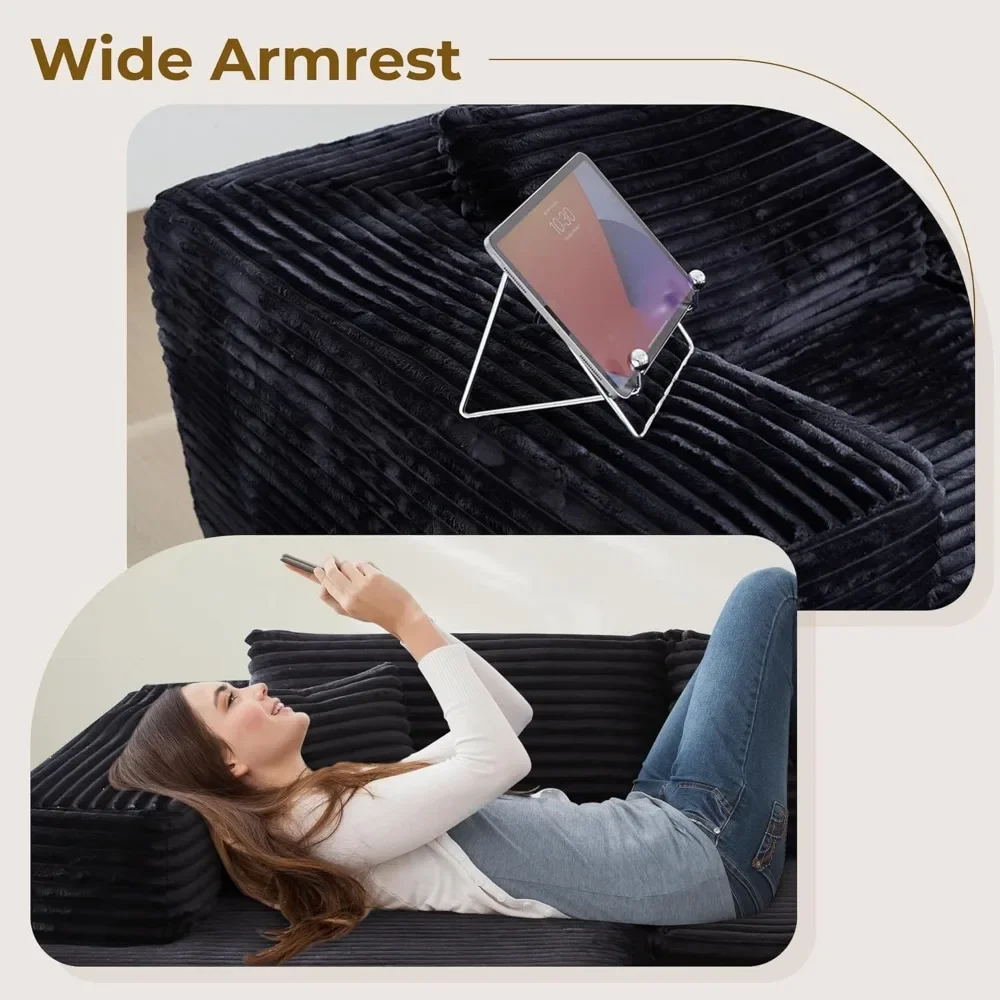 104インチ L字型モジュール式セクショナルソファ - リビングルーム用の快適な布張りクラウドソファ - モダンミニマリストソファ、深い座面