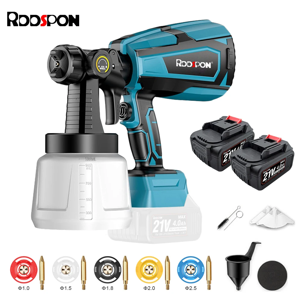 

RDDSPON Electric Cordless Spray Gun Paint Sprayer Professional 1000ml 5 Nozzles Auto Airbrush for 18v Makita Battery