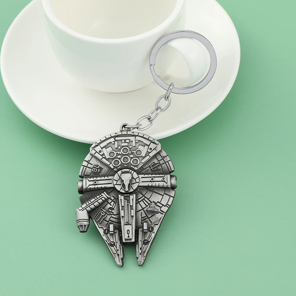 Movie Star War Millennium Falcon Spaceship Vintage Pendant Keychain Fashion Commuter Jewelry Accessories for Men Gift view 5