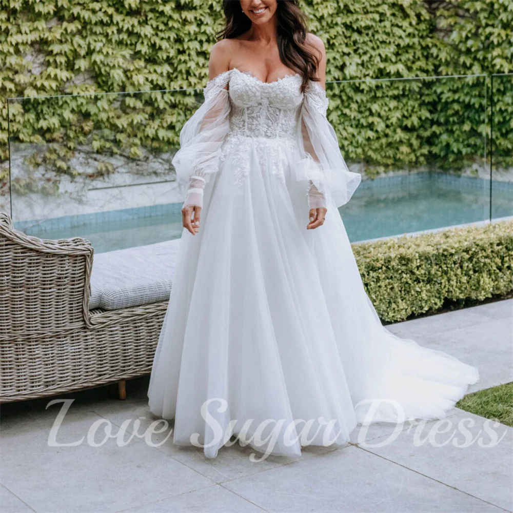 

Sweetheart Princess Wedding Dresses Detachable Sleeves Long Bridal Gowns A Line Lace Applique Bride Dress vestidos para mujer