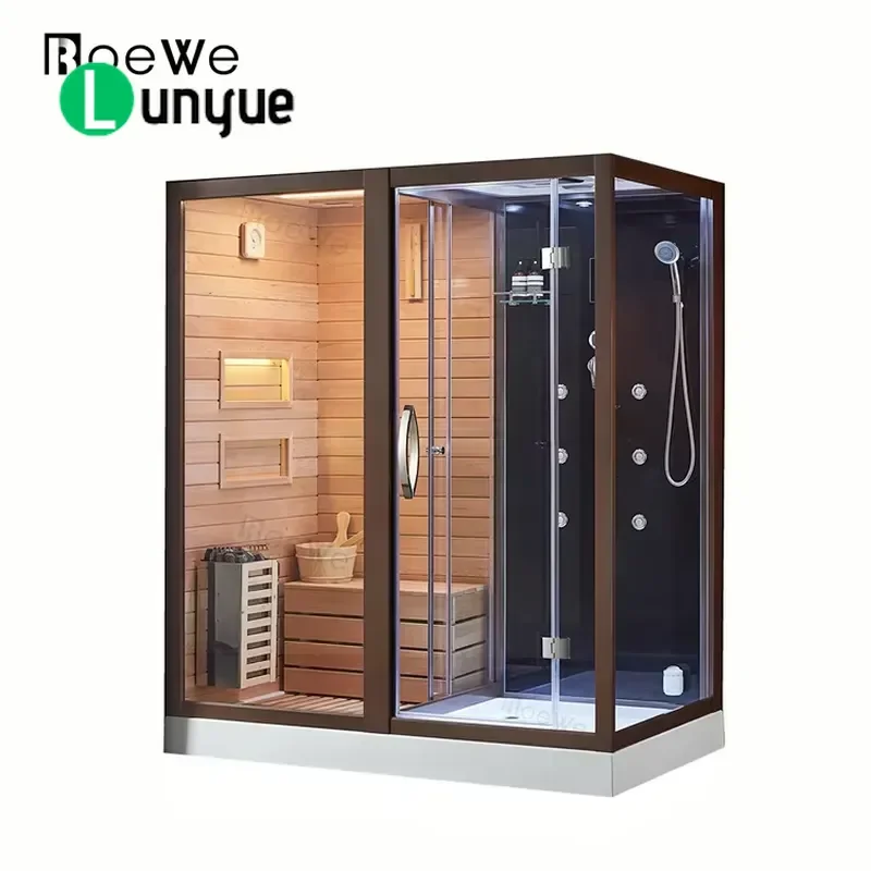 Indoor Dry Sauna and Steam Shower Combo Family Steam Room Cabin Spa for Home Use Relaxation Wellness
