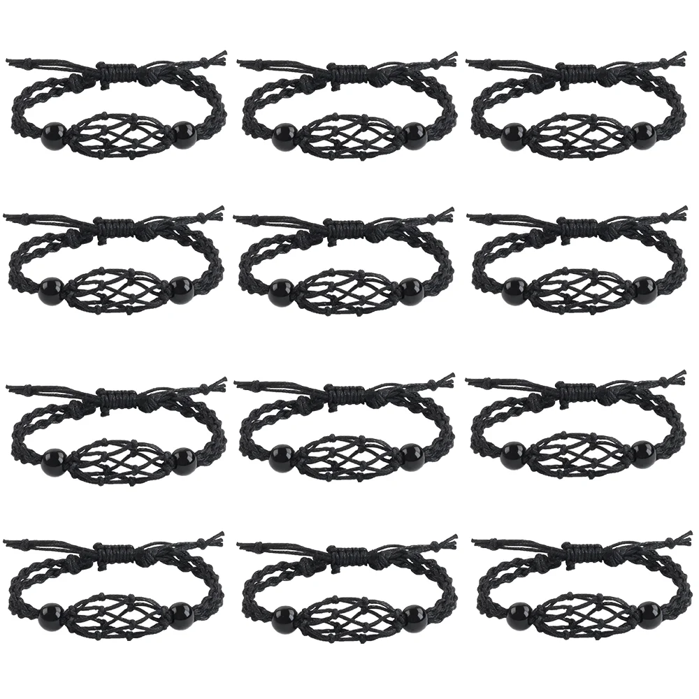 Anjiucc 12 PCS Crystal Cage Bracelet Holder Bracelet Cord Empty Stone Holder Replacement Bracelet Cord with Adjustable for DIY B