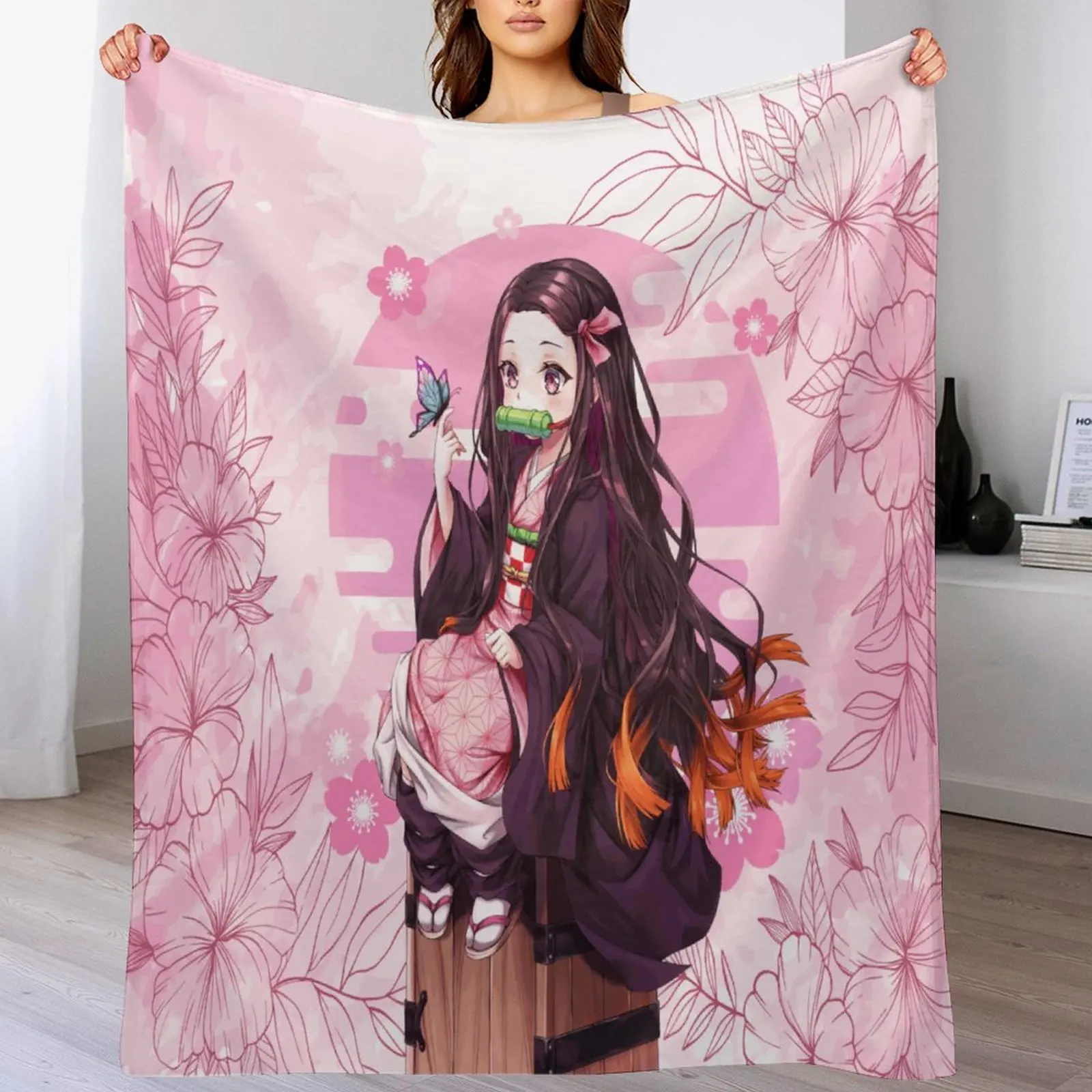 Demon Antistatic Soft Blankets & Throws Blanket Slayer Fluffy Decorative Anime Custom Fleece