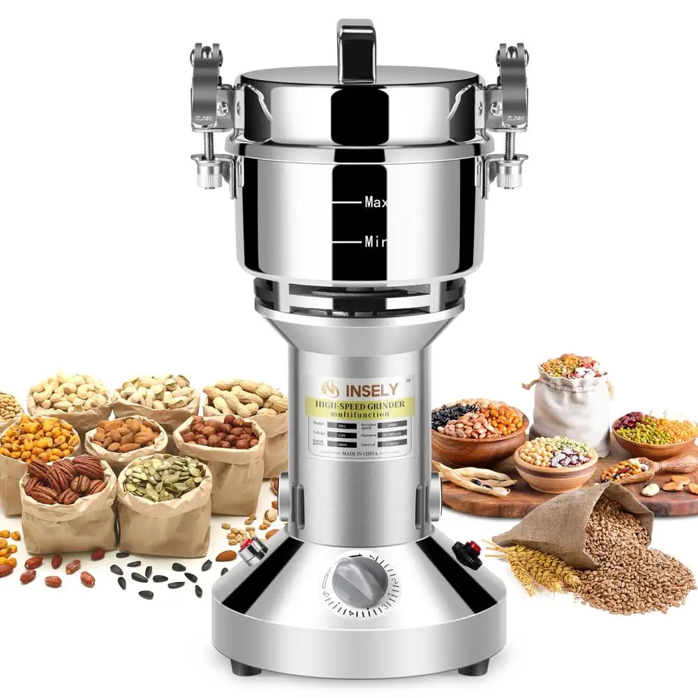 300g Electric Stainless Steel Grain Mill Grinder 1200w High Speed Seeds Flour Nut Pill Multipurpose Mill Set with Blade Brush