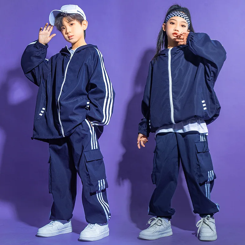 Junge Hip Hop Kostüm Street Dance Blau Pullover Hosen Mädchen Jazz Dance Kleidung Hip Hop Performance Anzug Rave Wear