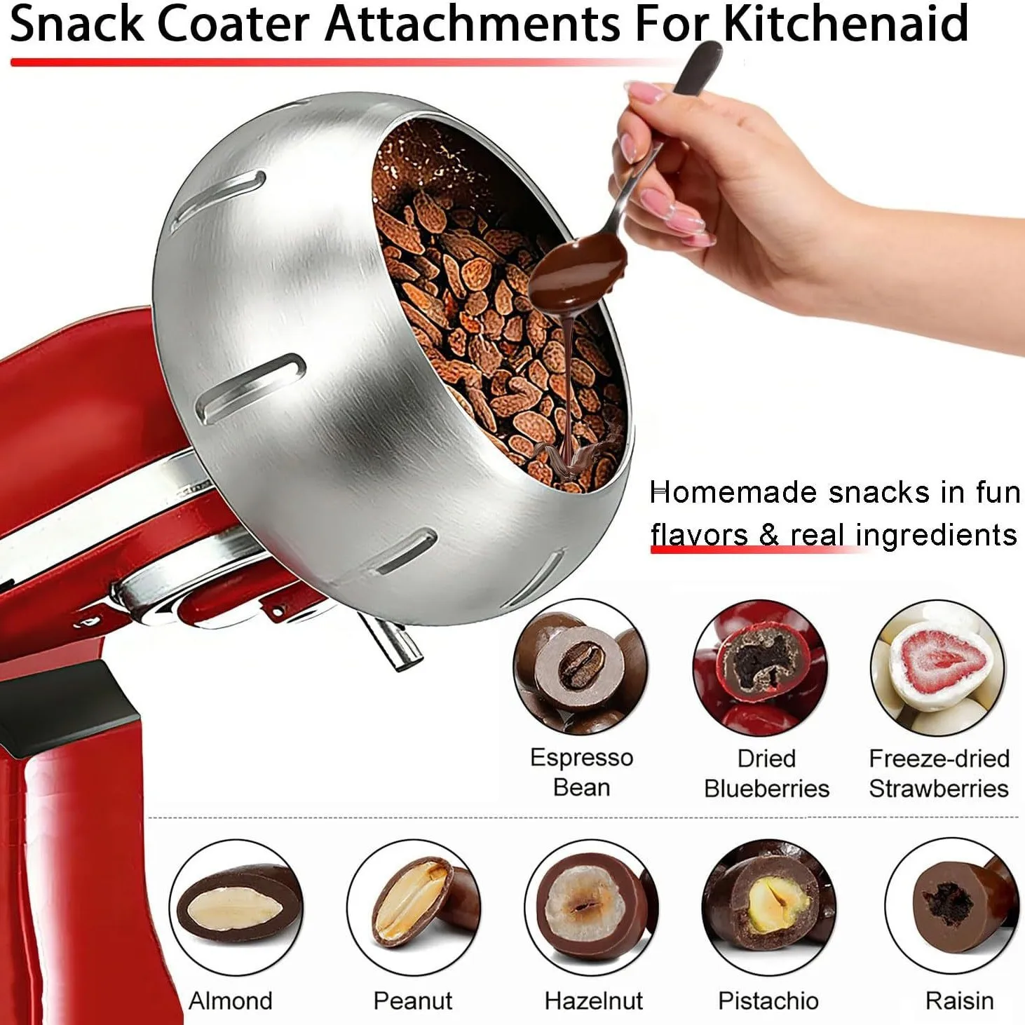 Mixer Attachment Candy Coating Pan Compatible With 4.5QT/5QT Kitchenaid Machine For Evenly Cover Almonds With Chocolate & Sugar