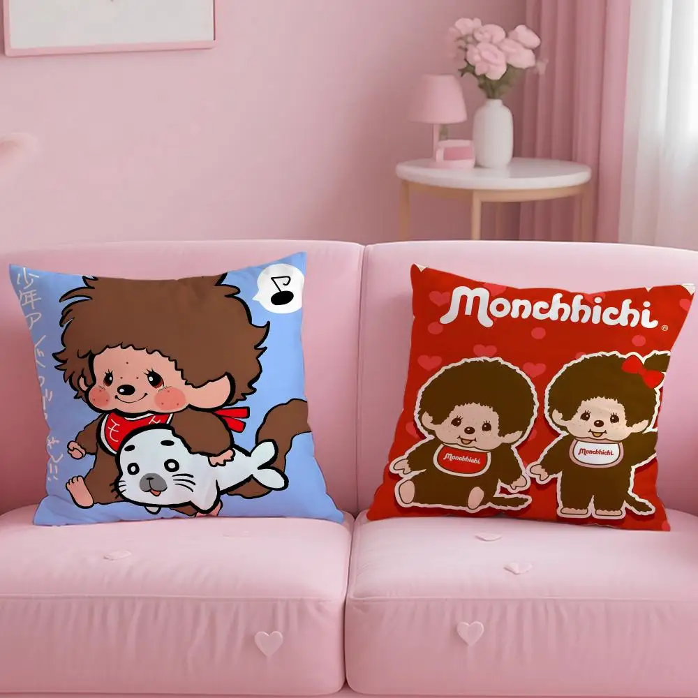 classic toy brand Monchhichi Cushion Cover Soft & Easy-Wash Pillow Case – Versatile for Couch, Bed, Travel and Office