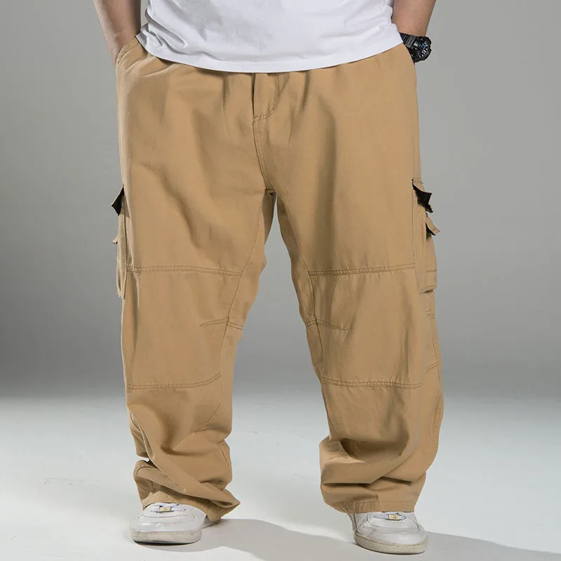 Plus Size 7xl 8XL spring Autumn Men cargo pants thick high street pants safari style pockets Skateboard out door straight pants