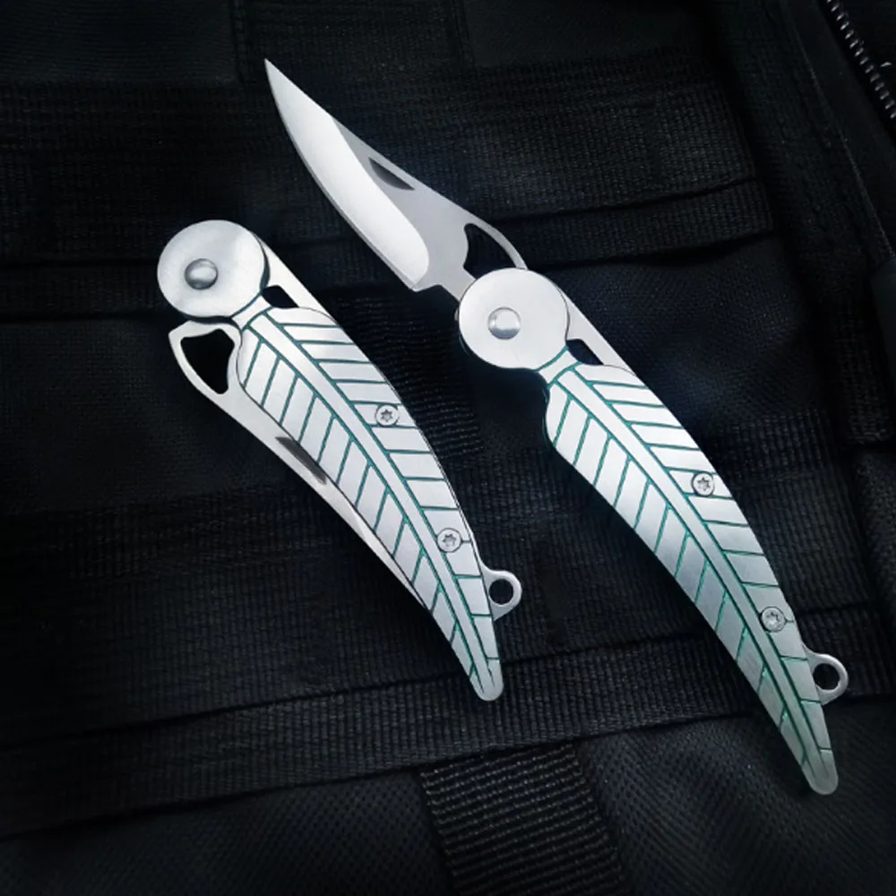 Outdoor creative leaf folding  mini folding  portable unboxing stainless steel portable fruit knife