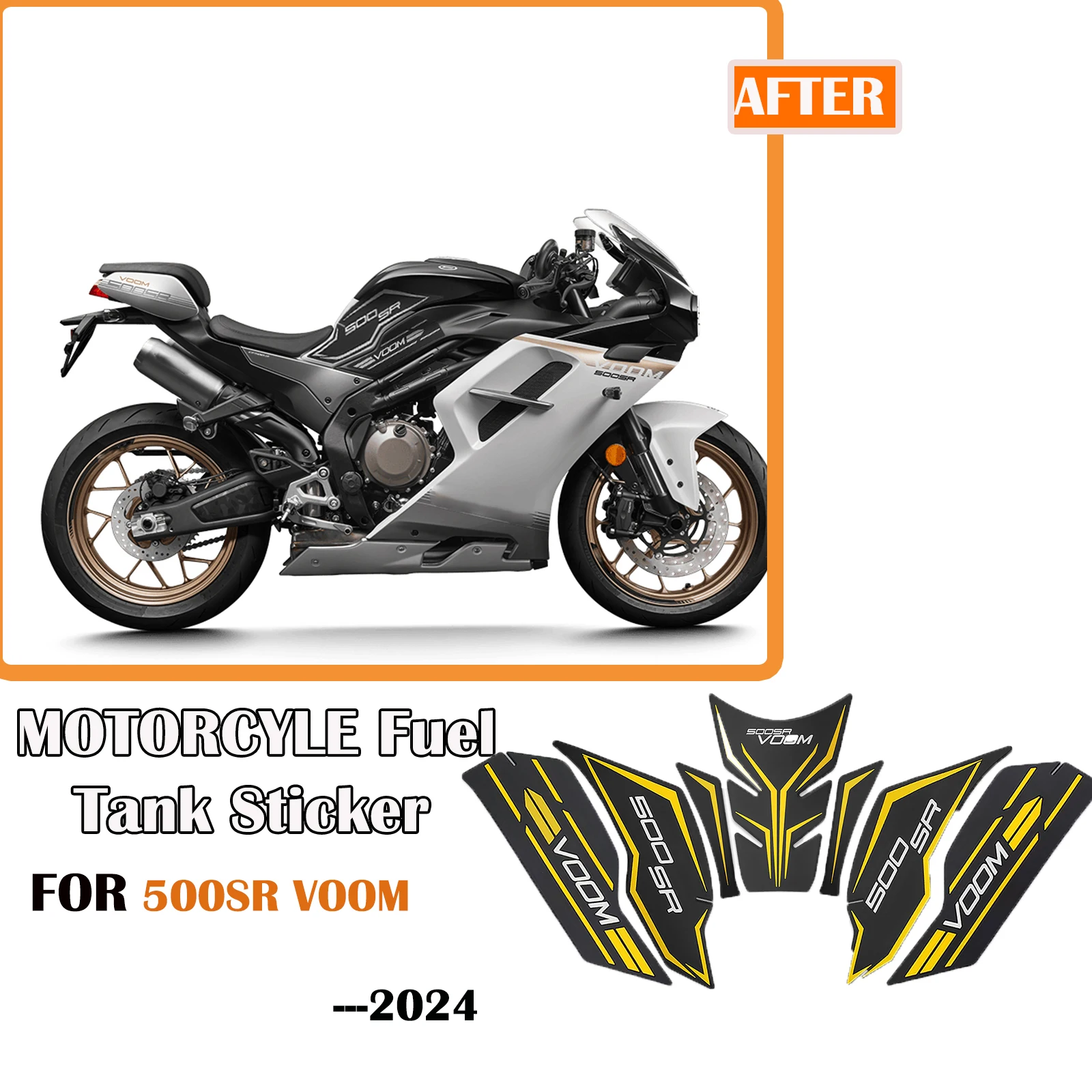 

Для CFMOTO 500SR VOOM 2024, накладка на топливный бак мотоцикла, аксессуары, наклейка, наклейка на топливный бак, тяговая накладка, нескользящая боковая наклейка на топливный бак