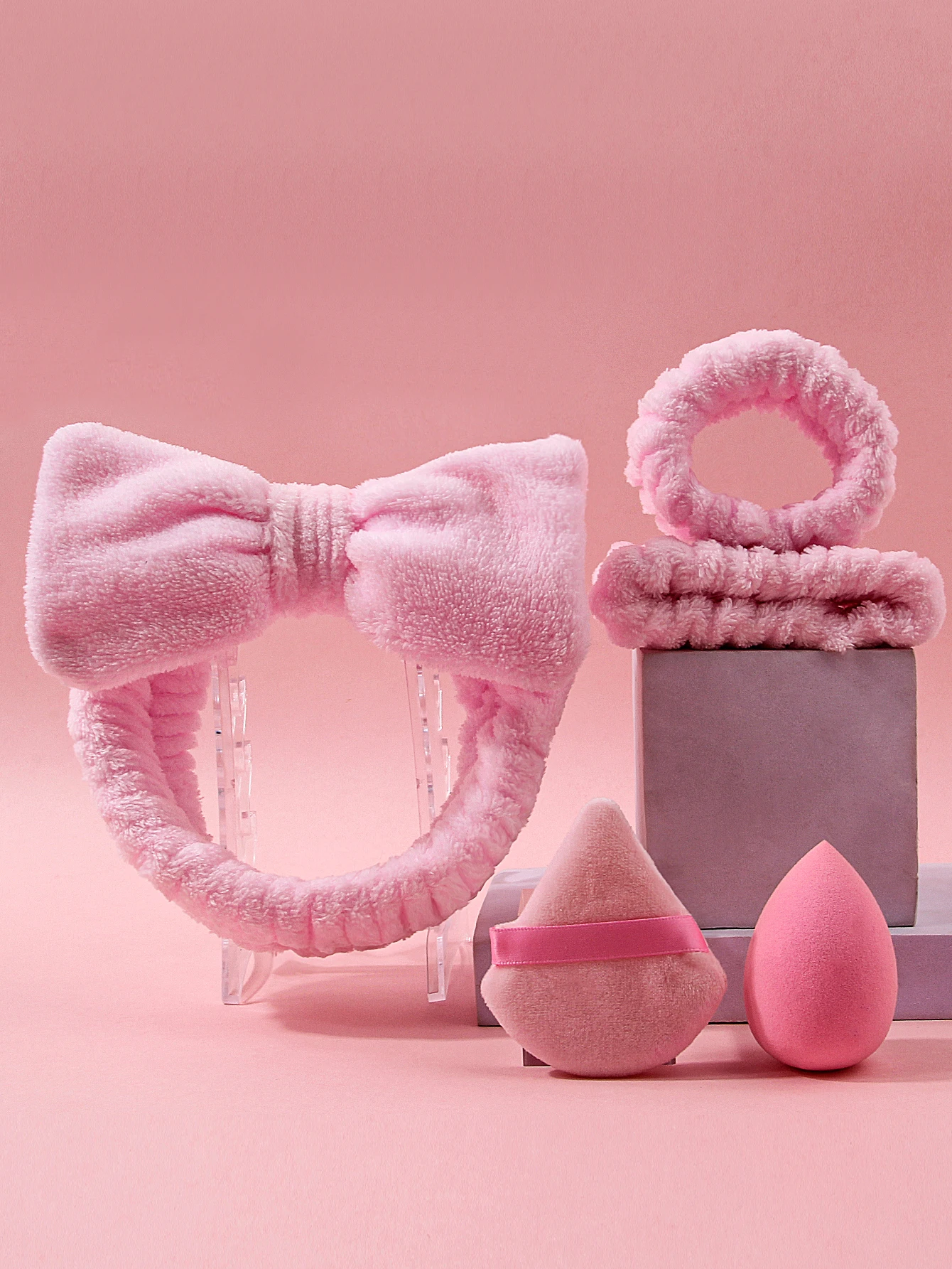 Combinación de juego súper suave de 10 Uds: diadema suave/correa para la muñeca y esponja de maquillaje en polvo de doble uso seca y húmeda